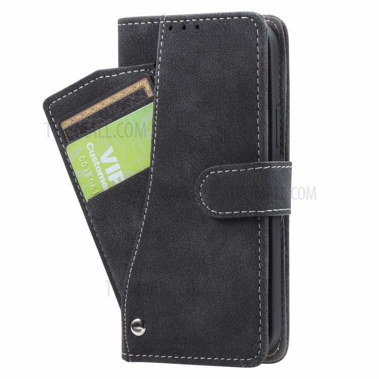 Matte Leather Rotary Card Holder Wallet Stand Case for iPhone 12 mini Cover - Black-4