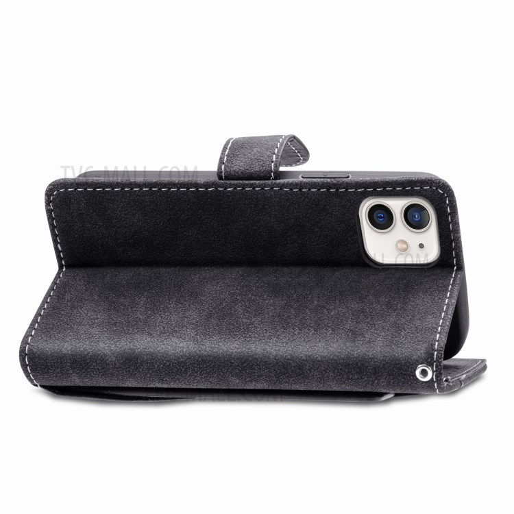 Matte Leather Rotary Card Holder Wallet Stand Case for iPhone 12 mini Cover - Black-9