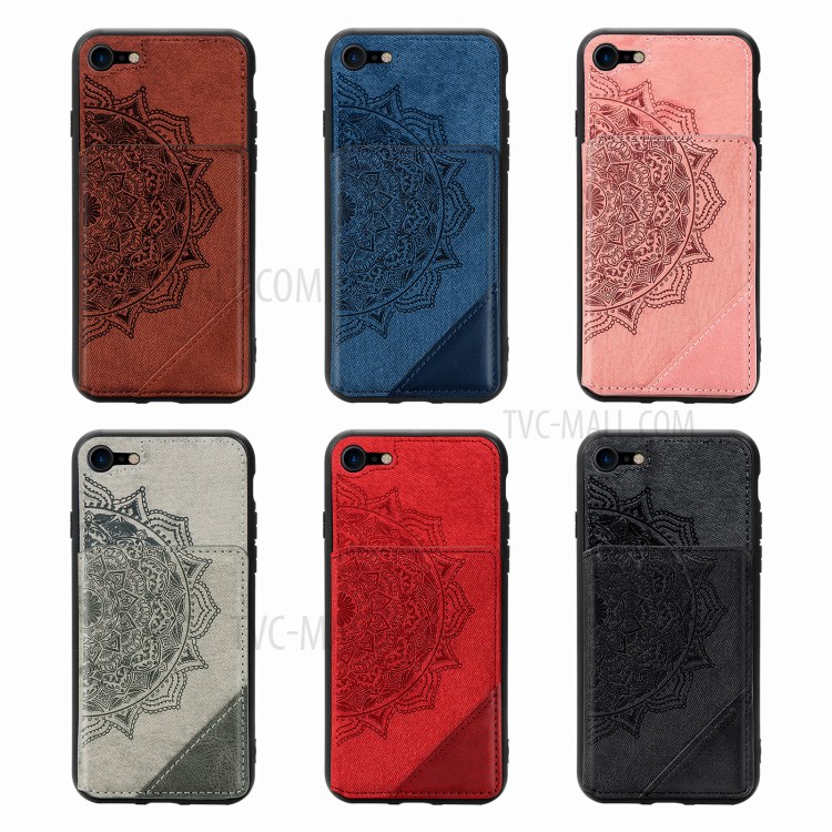 Mandala Flower Pattern PU Leather+TPU Flip Wallet Phone Case for iPhone SE (2nd Generation) / 8 / 7 - Black-12