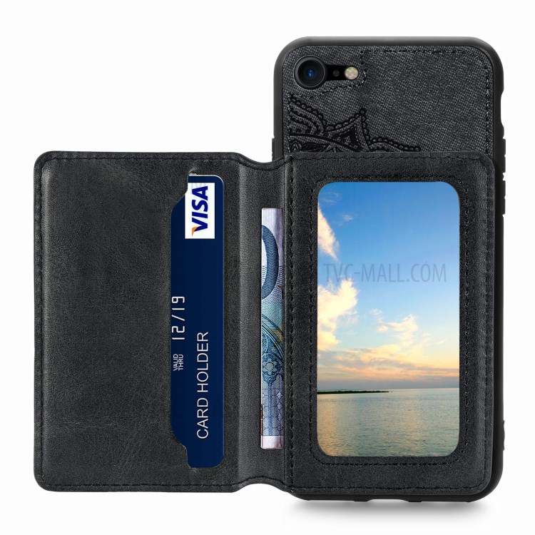 Mandala Flower Pattern PU Leather+TPU Flip Wallet Phone Case for iPhone SE (2nd Generation) / 8 / 7 - Black-3