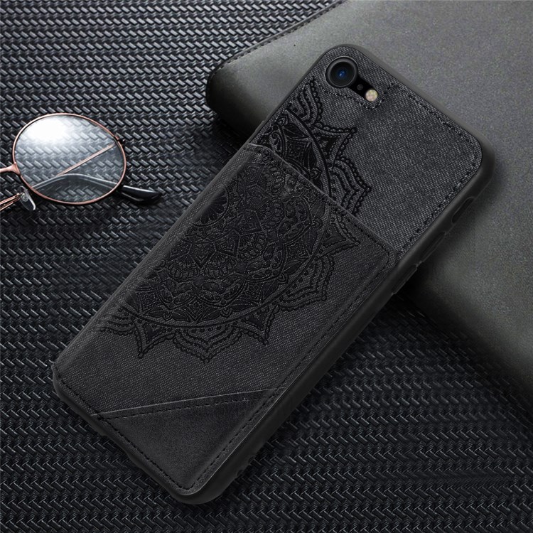 Mandala Flower Pattern PU Leather+TPU Flip Wallet Phone Case for iPhone SE (2nd Generation) / 8 / 7 - Black-5