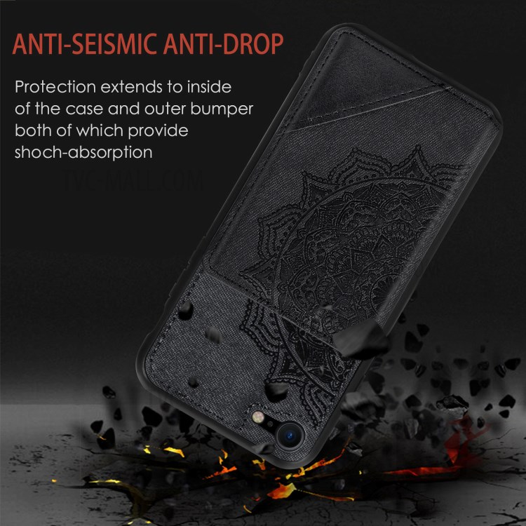 Mandala Flower Pattern PU Leather+TPU Flip Wallet Phone Case for iPhone SE (2nd Generation) / 8 / 7 - Black-6