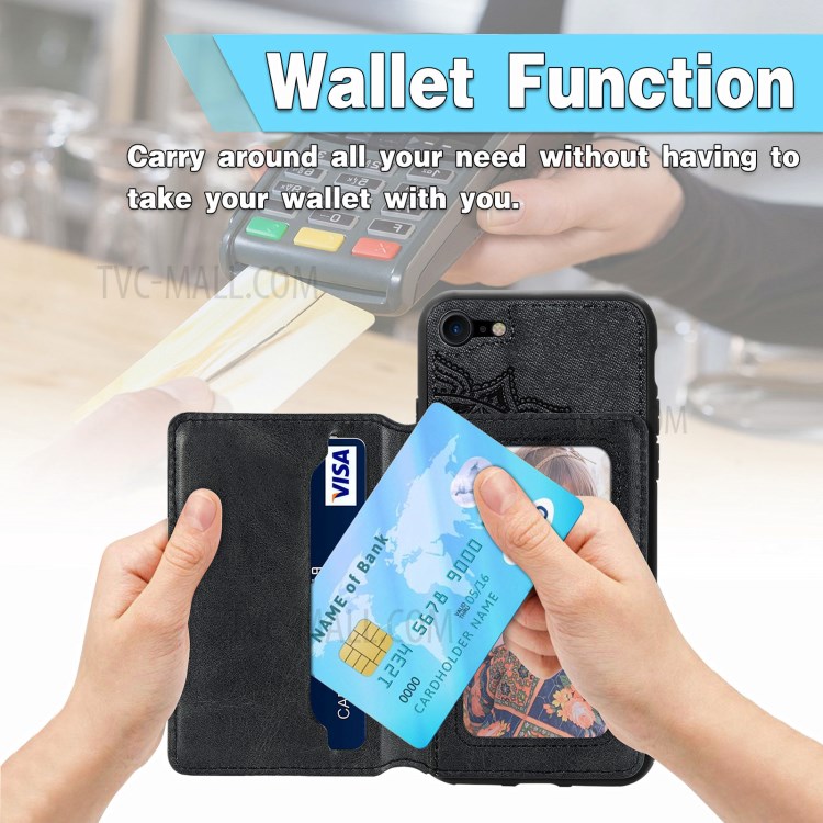 Mandala Flower Pattern PU Leather+TPU Flip Wallet Phone Case for iPhone SE (2nd Generation) / 8 / 7 - Black-8