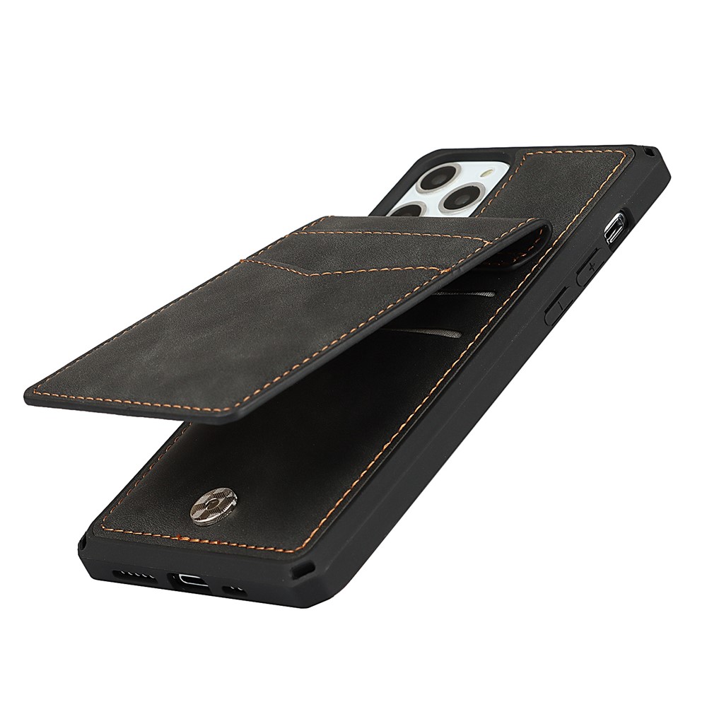 Skin-Touch PU Leather Coated TPU Kickstand Card Slot Design Phone Case with Strap for iPhone 11 Pro Max 6.5-inch - Black-10