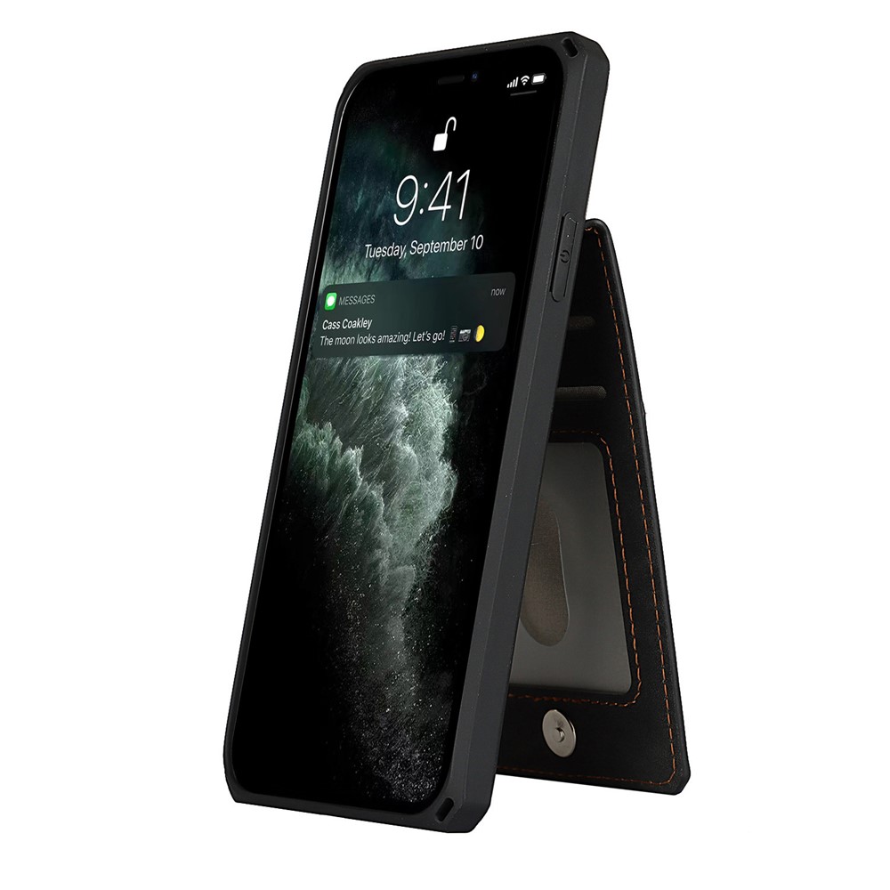 Skin-Touch PU Leather Coated TPU Kickstand Card Slot Design Phone Case with Strap for iPhone 11 Pro Max 6.5-inch - Black-2