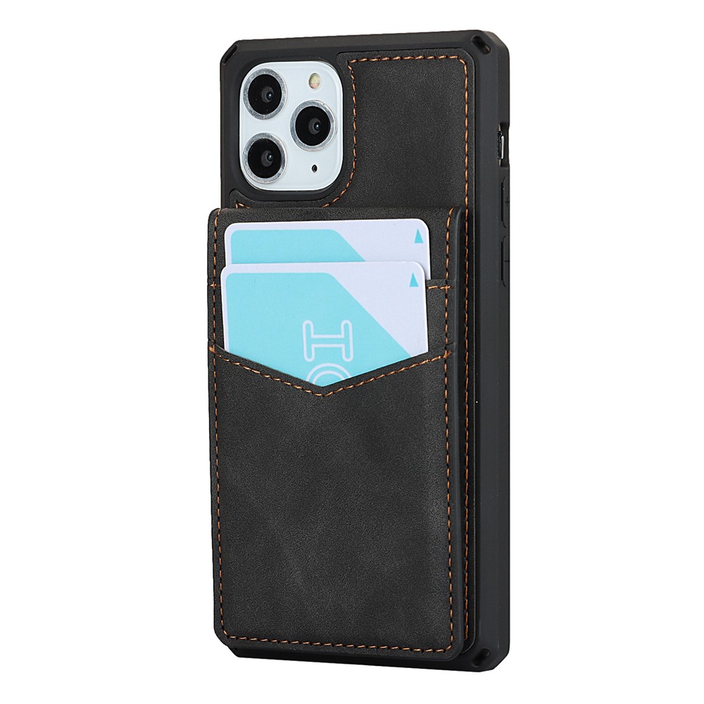 Skin Touch PU Concamado de Couro PU TPU Kickstand Card Slot Design Case Com Cinta Para Iphone 11 Pro Máximo de 6,5 Polegadas - Preto-3