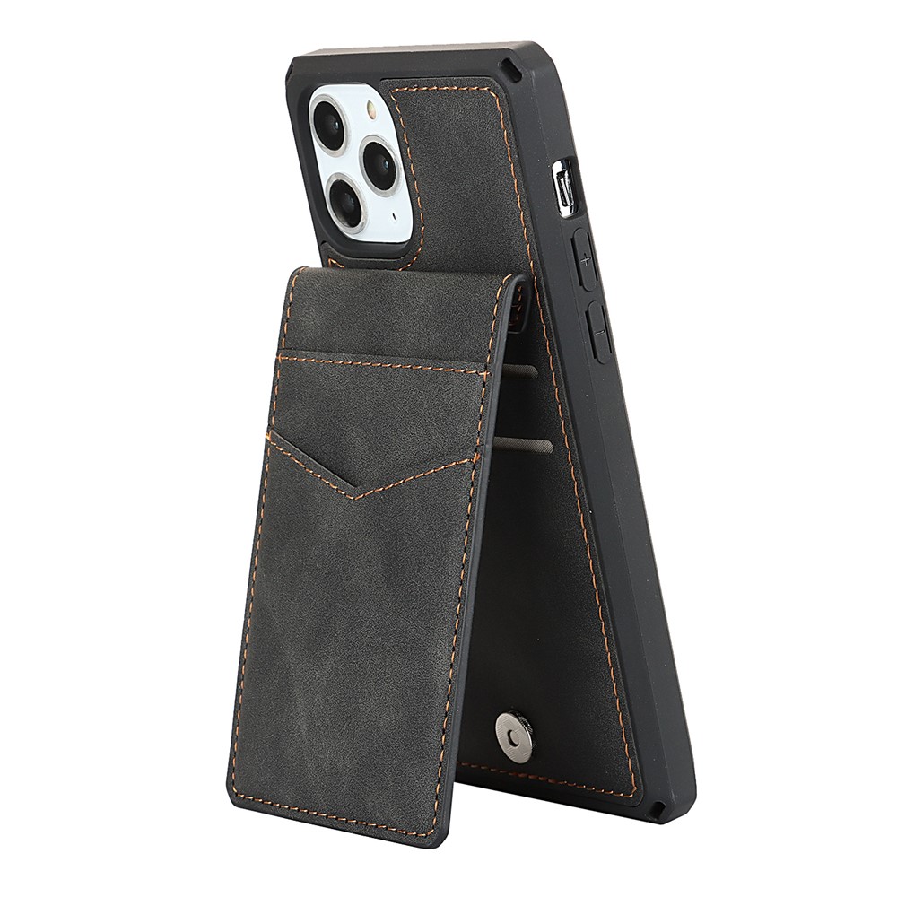 Skin Touch PU Concamado de Couro PU TPU Kickstand Card Slot Design Case Com Cinta Para Iphone 11 Pro Máximo de 6,5 Polegadas - Preto-8