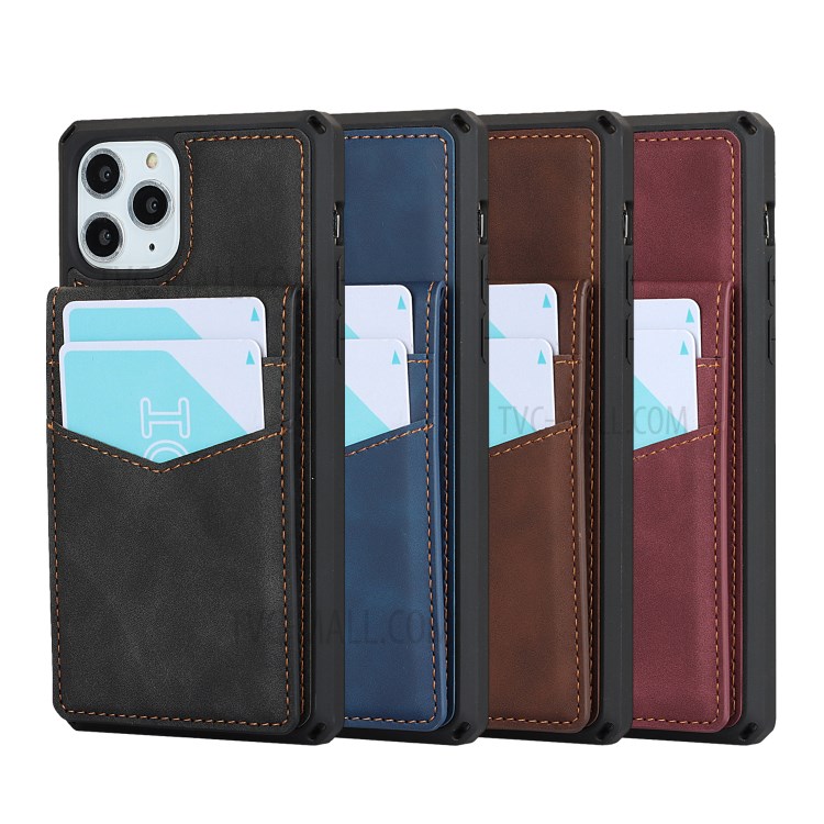 Skin-Touch PU Leather Coated TPU Kickstand Card Slot Design Phone Case with Strap for iPhone 11 Pro 5.8-inch - Black-12