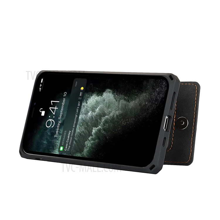 Skin-Touch PU Leather Coated TPU Kickstand Card Slot Design Phone Case with Strap for iPhone 11 Pro 5.8-inch - Black-7