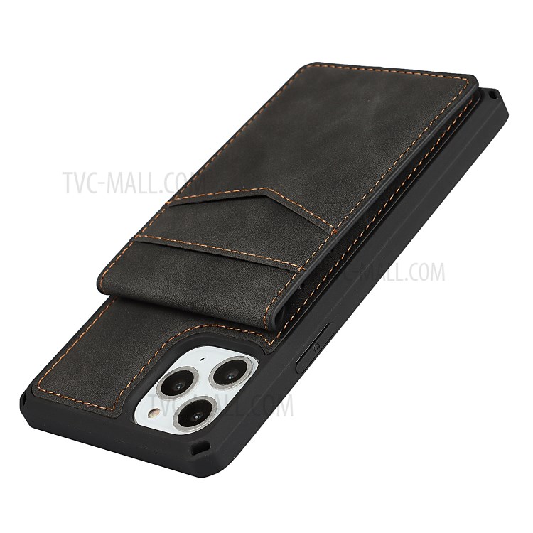 Skin-Touch PU Leather Coated TPU Kickstand Card Slot Design Phone Case with Strap for iPhone 11 Pro 5.8-inch - Black-9
