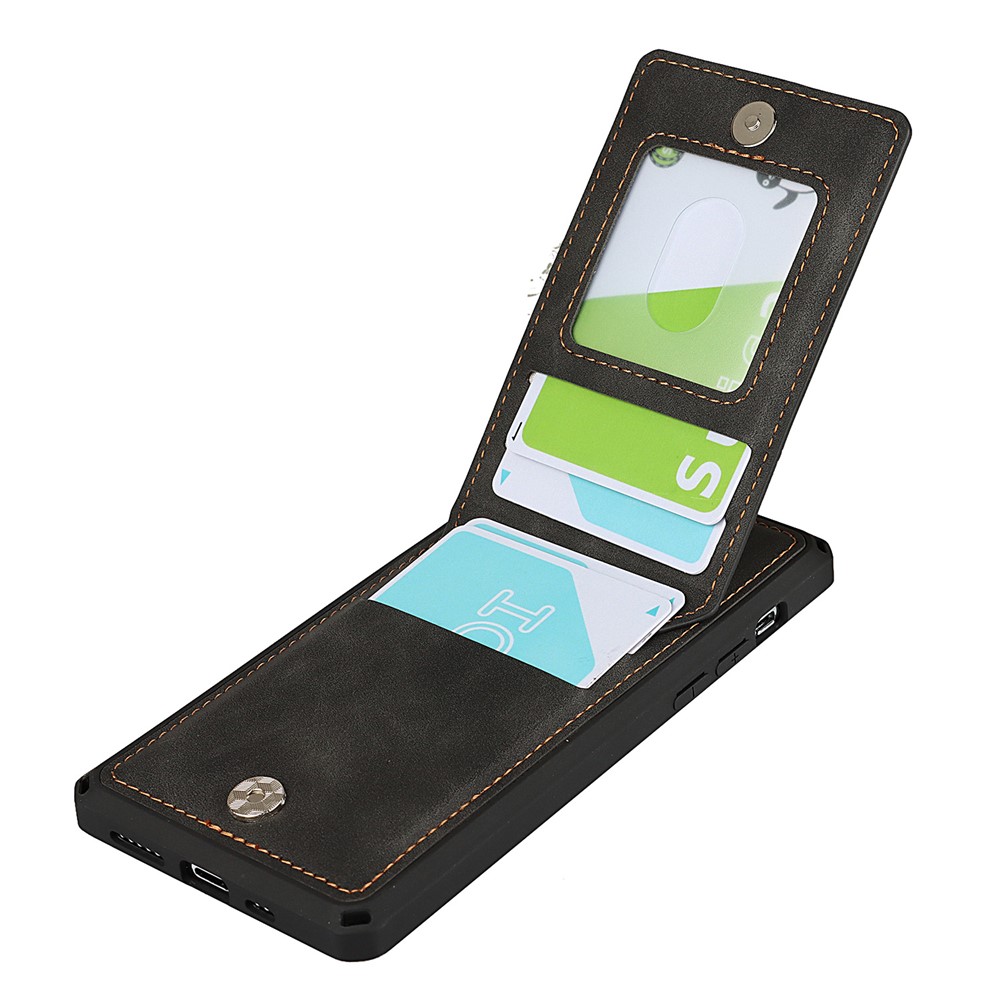 Skin-Touch PU Leather Coated TPU Kickstand Card Slot Design Phone Case with Strap for iPhone 11 6.1-inch - Black-10
