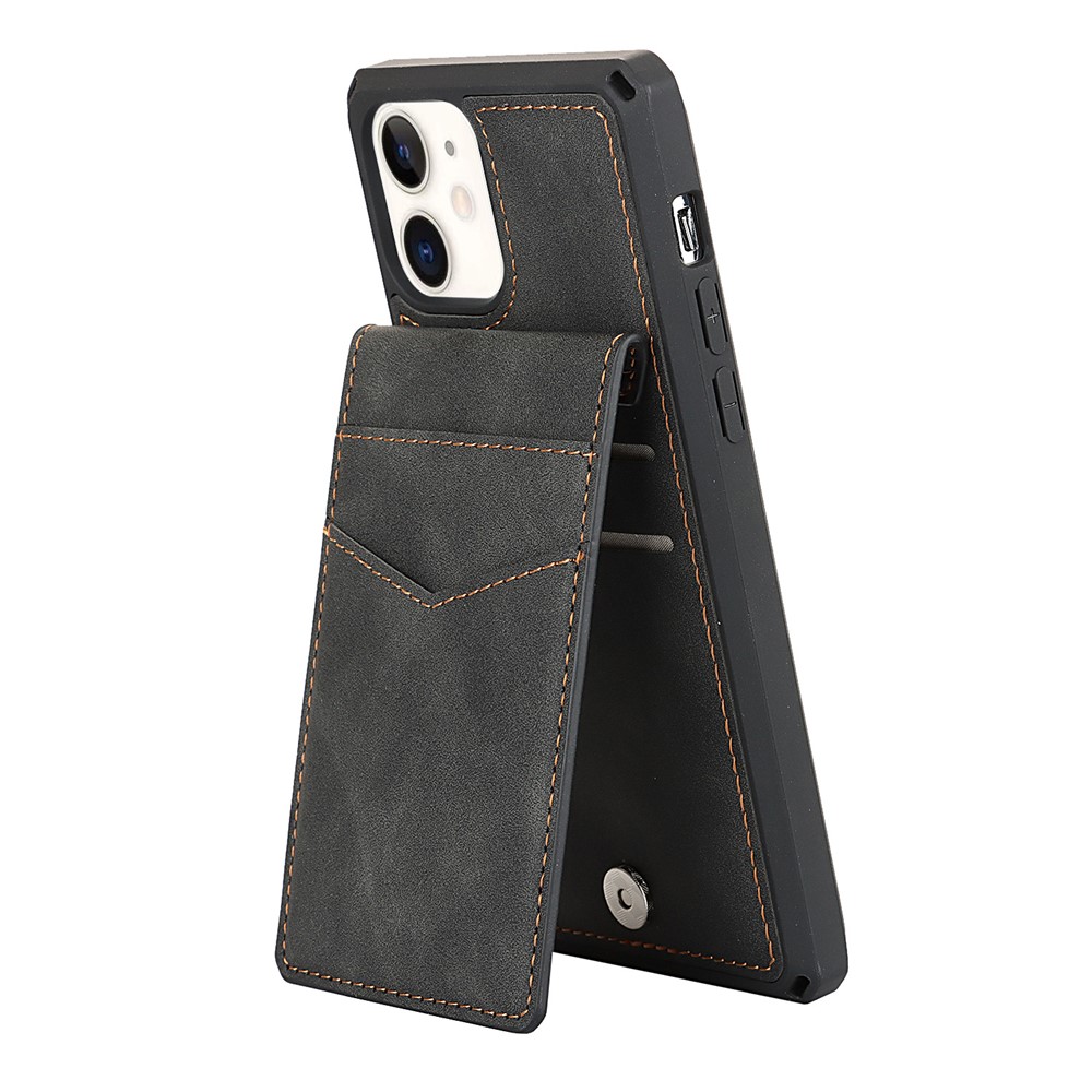 Skin-Touch PU Leather Coated TPU Kickstand Card Slot Design Phone Case with Strap for iPhone 11 6.1-inch - Black-7
