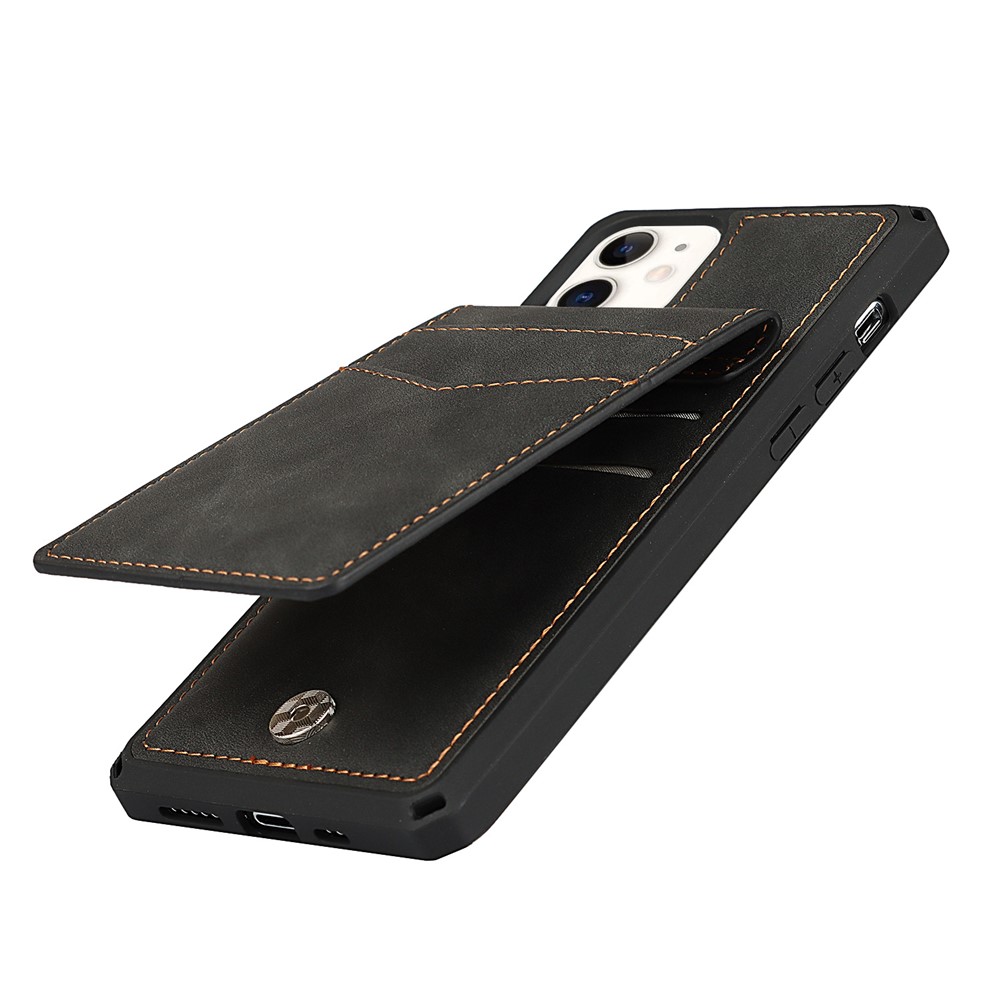 Skin-Touch PU Leather Coated TPU Kickstand Card Slot Design Phone Case with Strap for iPhone 11 6.1-inch - Black-9
