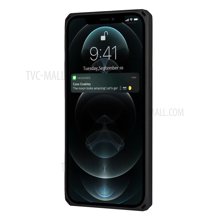 Skin-Touch PU Leather Coated TPU Kickstand Card Slot Design Phone Case with Strap for iPhone 12 Pro Max - Black-6