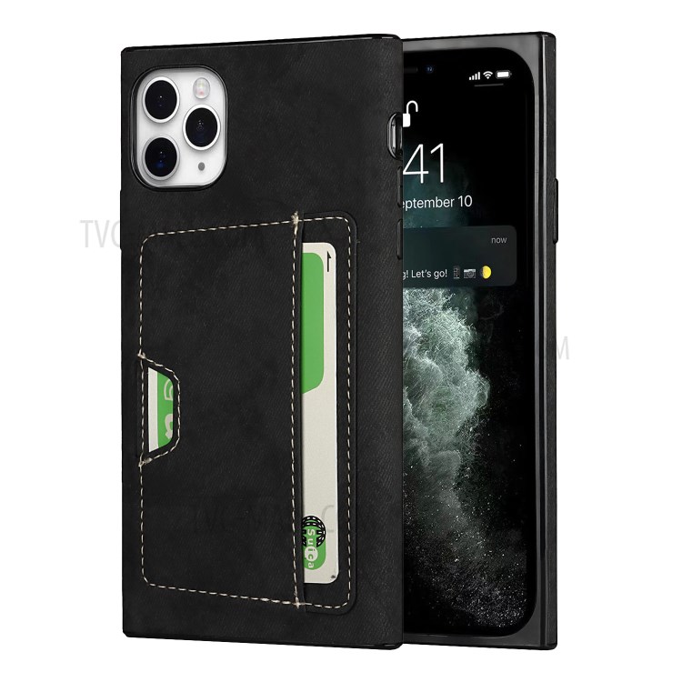 Card Holder Velvet Feeling Waterproof Skin Leather TPU Cover for iPhone 11 Pro Max - Black-1