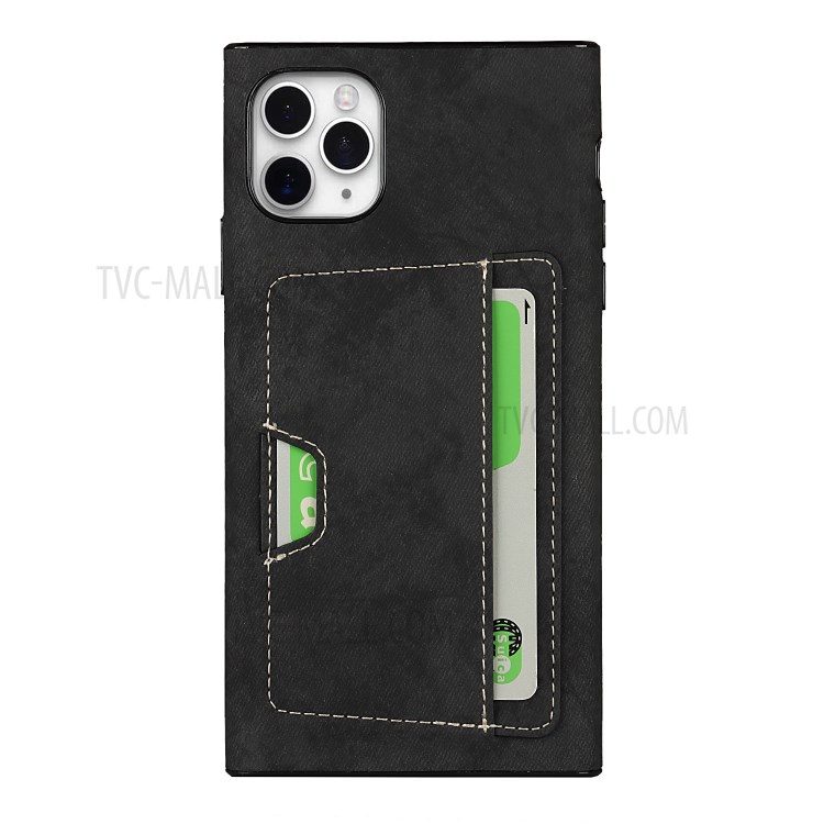Card Holder Velvet Feeling Waterproof Skin Leather TPU Cover for iPhone 11 Pro Max - Black-2