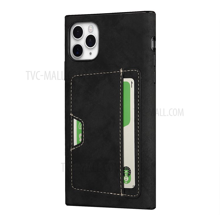 Card Holder Velvet Feeling Waterproof Skin Leather TPU Cover for iPhone 11 Pro Max - Black-3