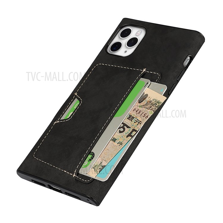 Card Holder Velvet Feeling Waterproof Skin Leather TPU Cover for iPhone 11 Pro Max - Black-5