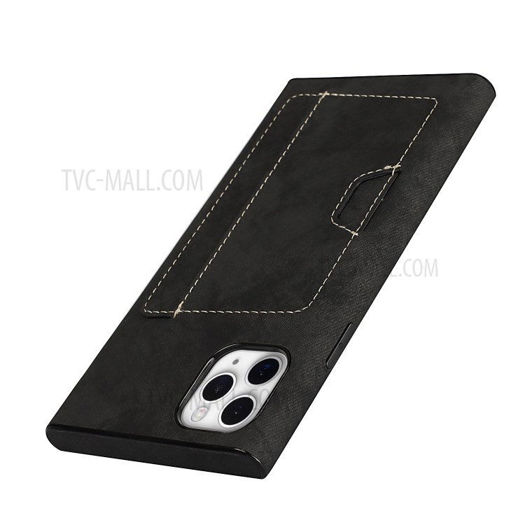 Card Holder Velvet Feeling Waterproof Skin Leather TPU Cover for iPhone 11 Pro Max - Black-6