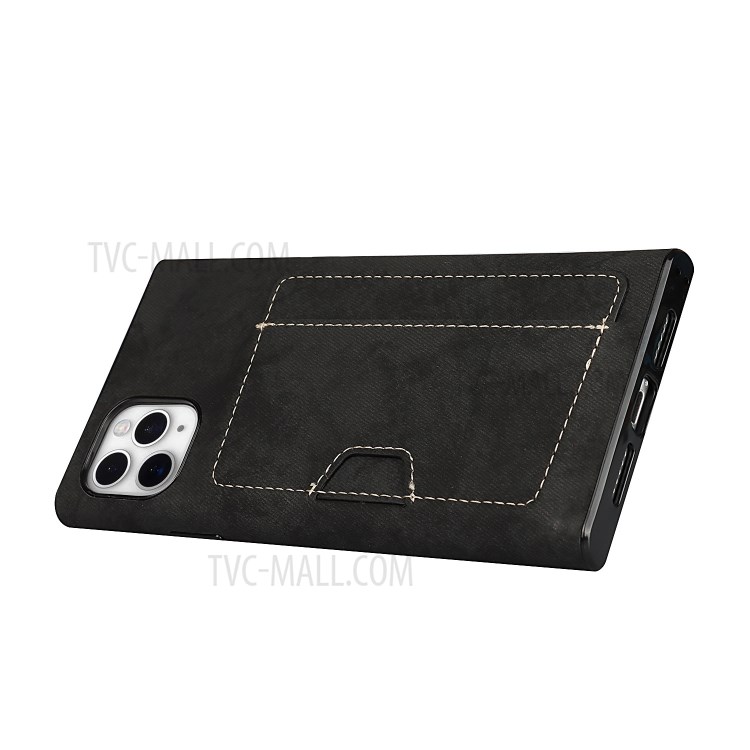 Card Holder Velvet Feeling Waterproof Skin Leather TPU Cover for iPhone 11 Pro Max - Black-7