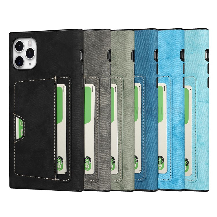 Card Holder Velvet Feeling Waterproof Skin Leather TPU Cover for iPhone 11 Pro Max - Black-8