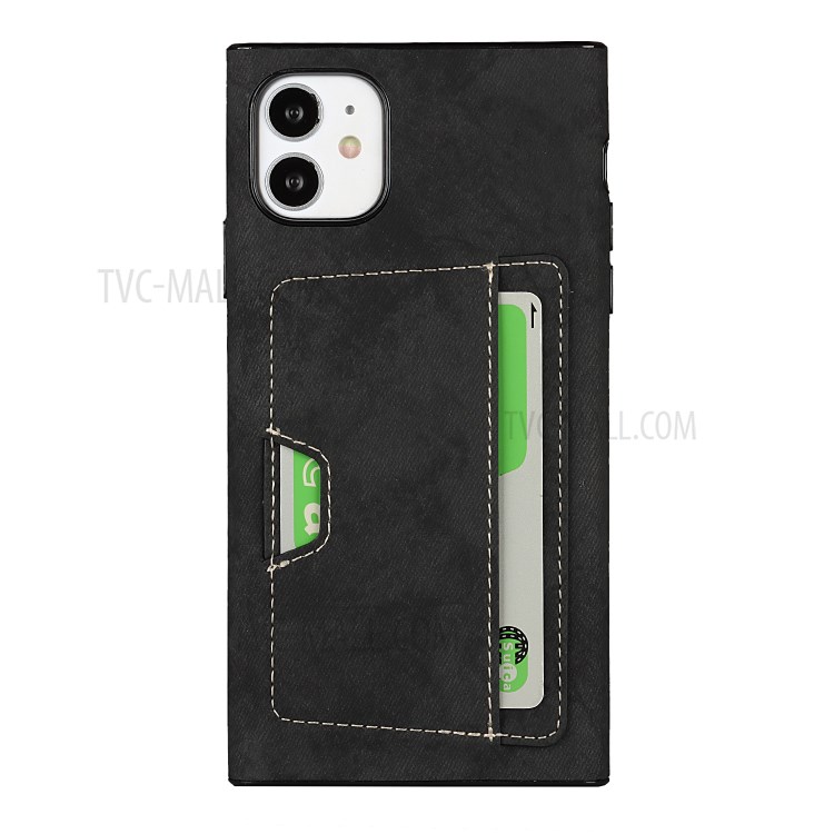 Card Holder Velvet Feeling Waterproof Skin Leather TPU Cover for iPhone 11 Case - Black-2