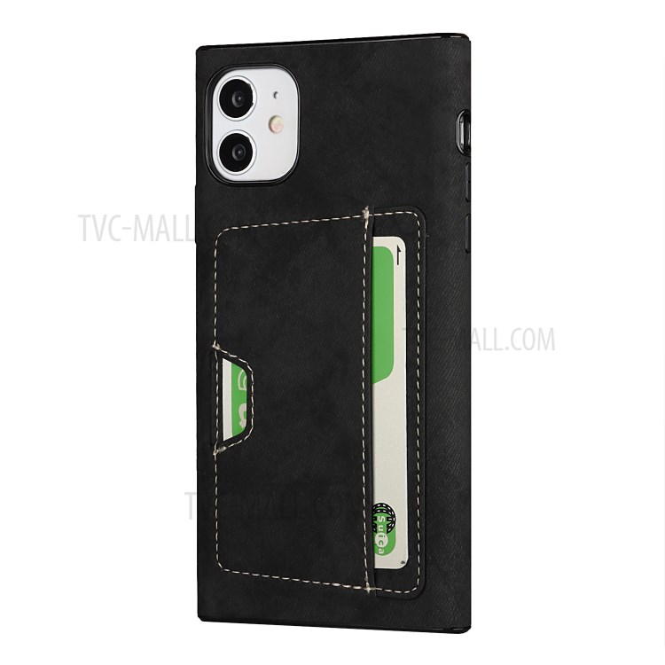 Card Holder Velvet Feeling Waterproof Skin Leather TPU Cover for iPhone 11 Case - Black-3