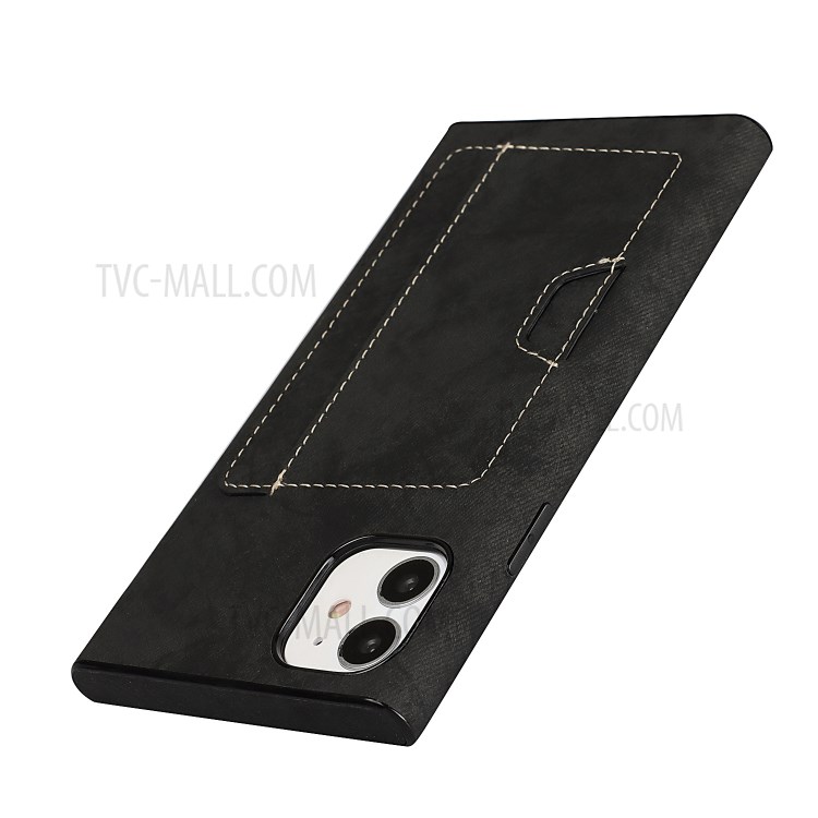 Card Holder Velvet Feeling Waterproof Skin Leather TPU Cover for iPhone 11 Case - Black-6