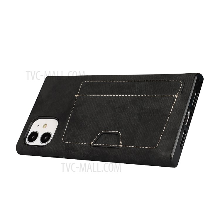 Card Holder Velvet Feeling Waterproof Skin Leather TPU Cover for iPhone 11 Case - Black-7