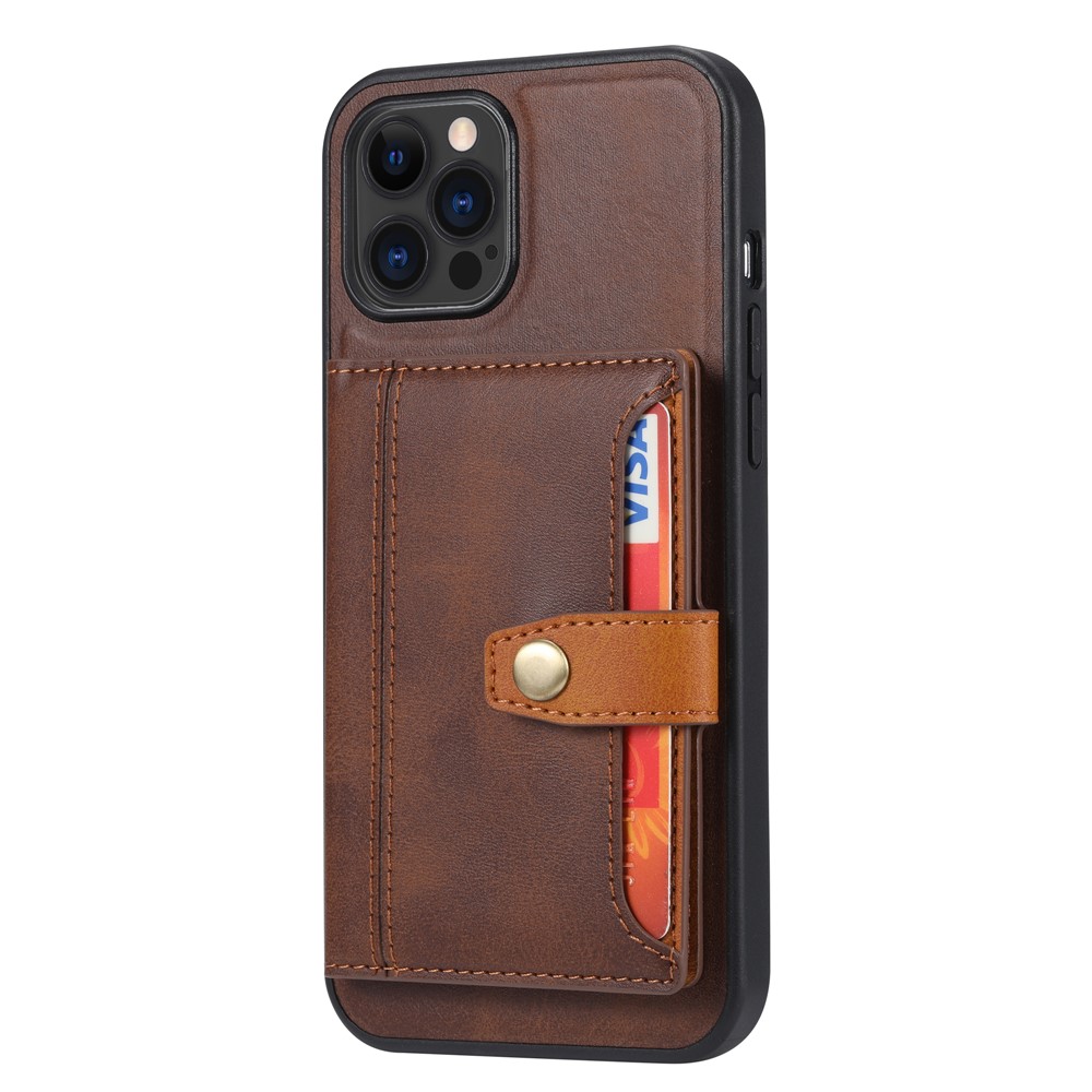 Full Protection PU Leather Coated TPU Case with Card Slots Kickstand for iPhone 12 Pro Max - Brown-2