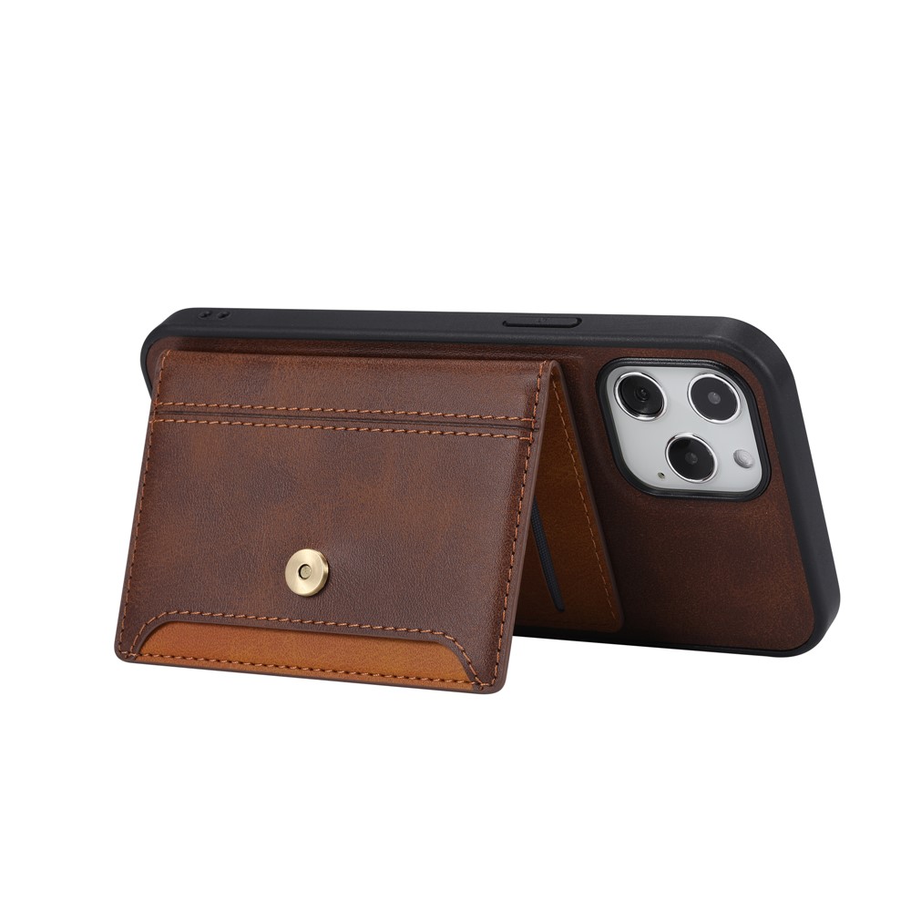 Full Protection PU Leather Coated TPU Case with Card Slots Kickstand for iPhone 12 Pro Max - Brown-4
