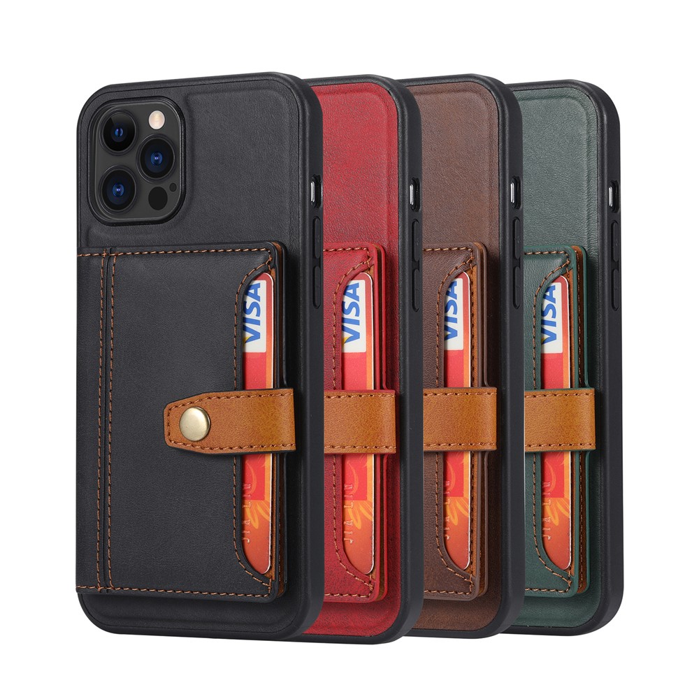 Full Protection PU Leather Coated TPU Case with Card Slots Kickstand for iPhone 12 Pro Max - Brown-7