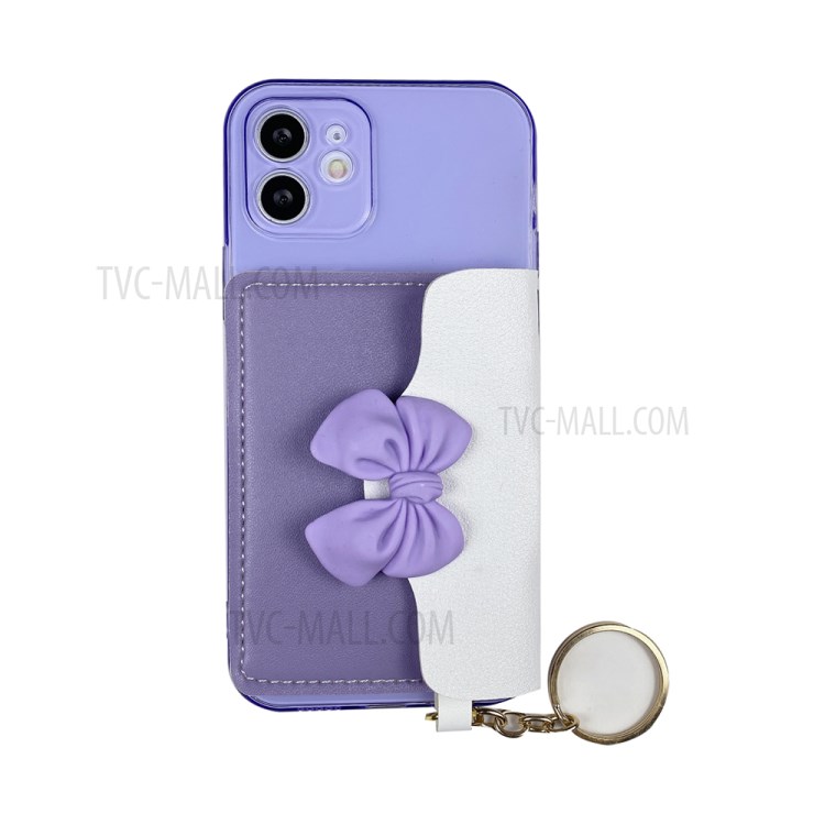 Bowknot Design PU Leather Coated TPU Case with Card Pocket for iPhone 12/12 Pro - Purple-1