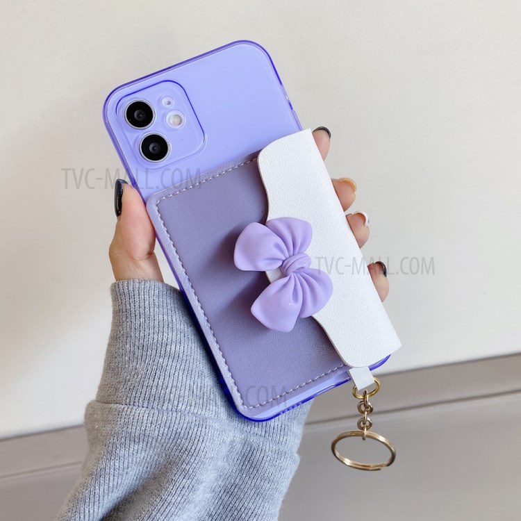 Bowknot Design PU Leather Coated TPU Case with Card Pocket for iPhone 12/12 Pro - Purple-2