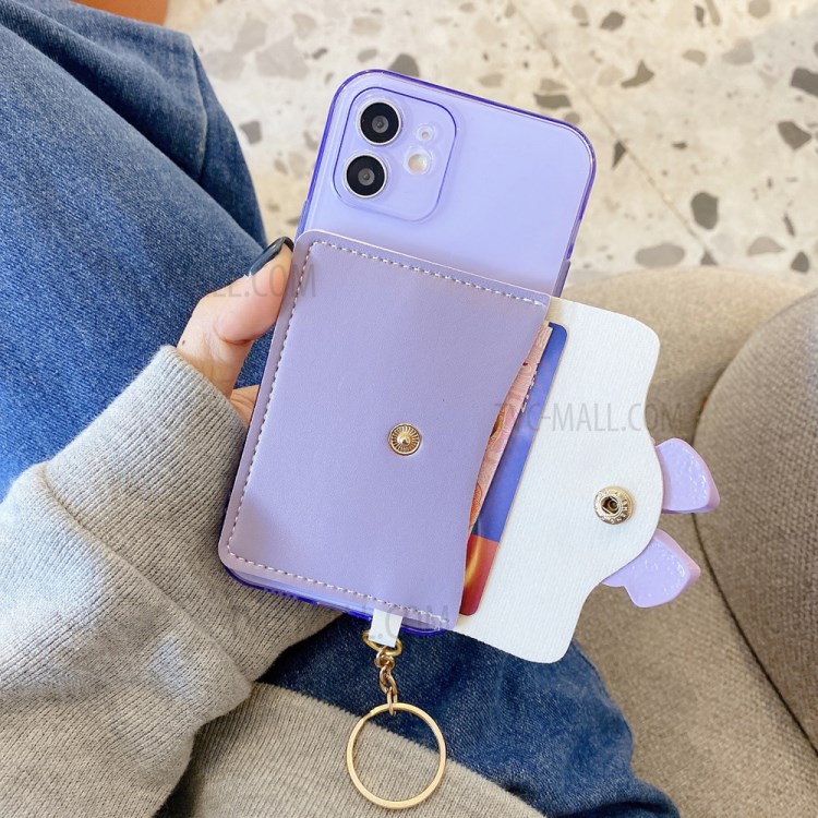 Bowknot Design PU Leather Coated TPU Case with Card Pocket for iPhone 12/12 Pro - Purple-3