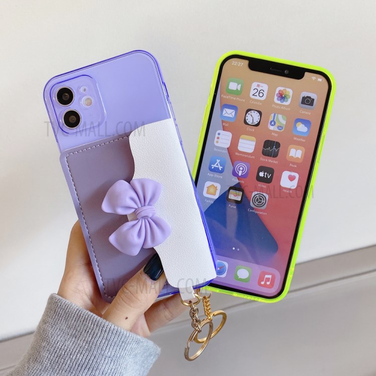 Bowknot Design PU Leather Coated TPU Case with Card Pocket for iPhone 12/12 Pro - Purple-4
