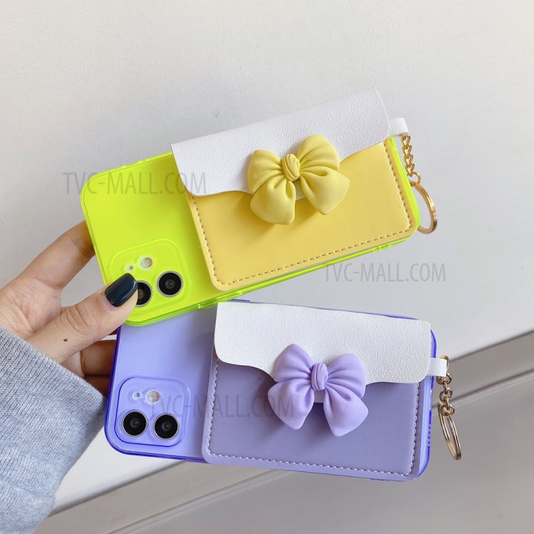 Bowknot Design PU Leather Coated TPU Case with Card Pocket for iPhone 12/12 Pro - Purple-5