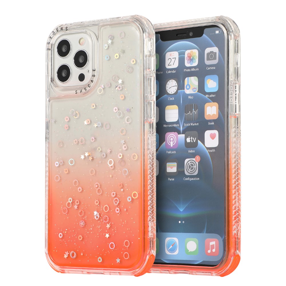 Dreamland Gradient Solid Color Glitter Star Design PC + TPU Hybrid Shell Case for iPhone 12 mini - Orange-1