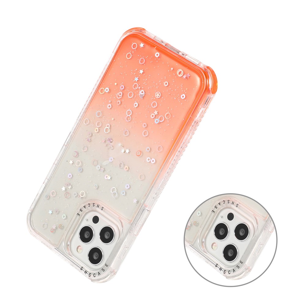 Dreamland Gradient Solid Color Glitter Star Design PC + TPU Hybrid Shell Case for iPhone 12 mini - Orange-6