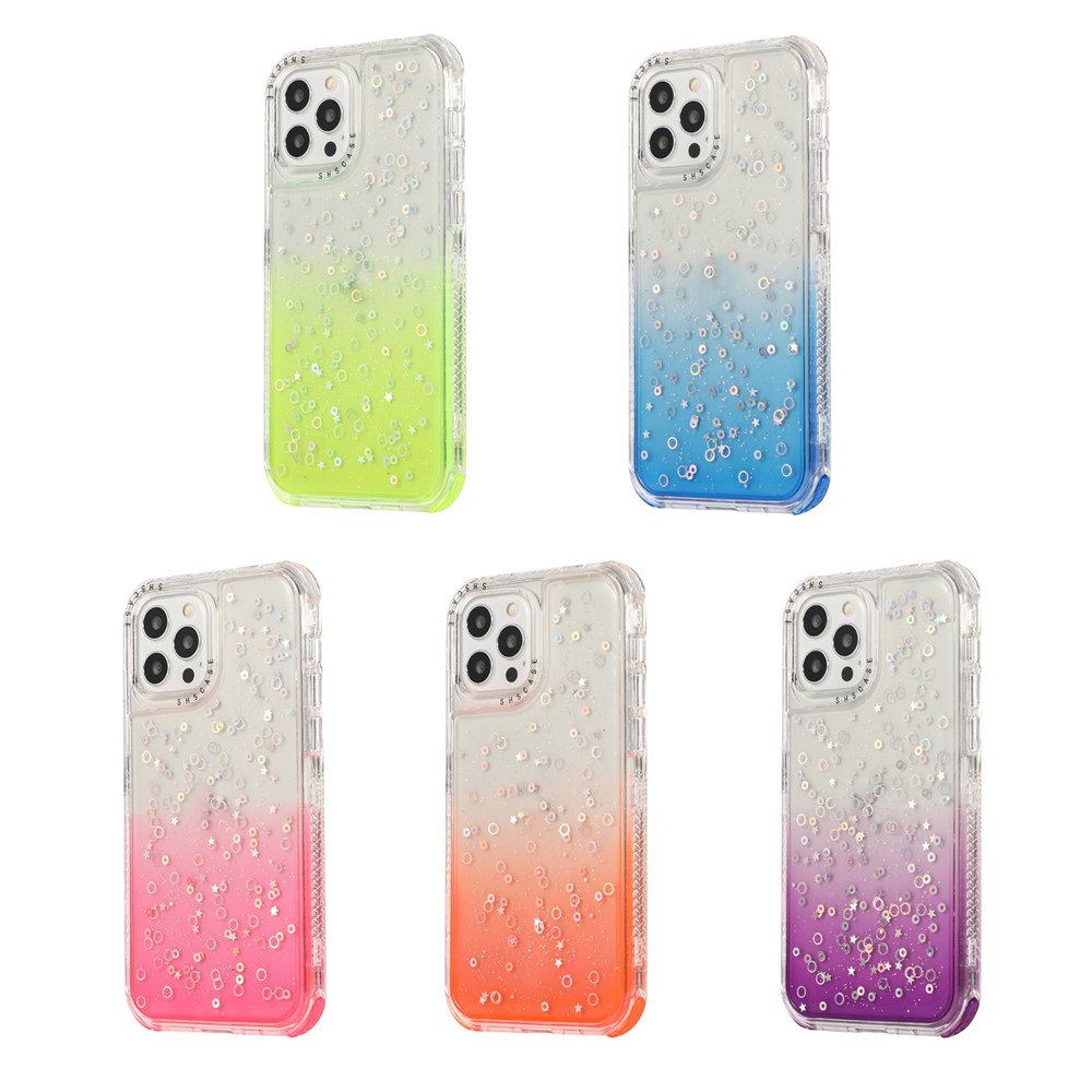 Dreamland Gradient Solid Color Glitter Star Design PC + TPU Hybrid Shell Case for iPhone 12 mini - Orange-7