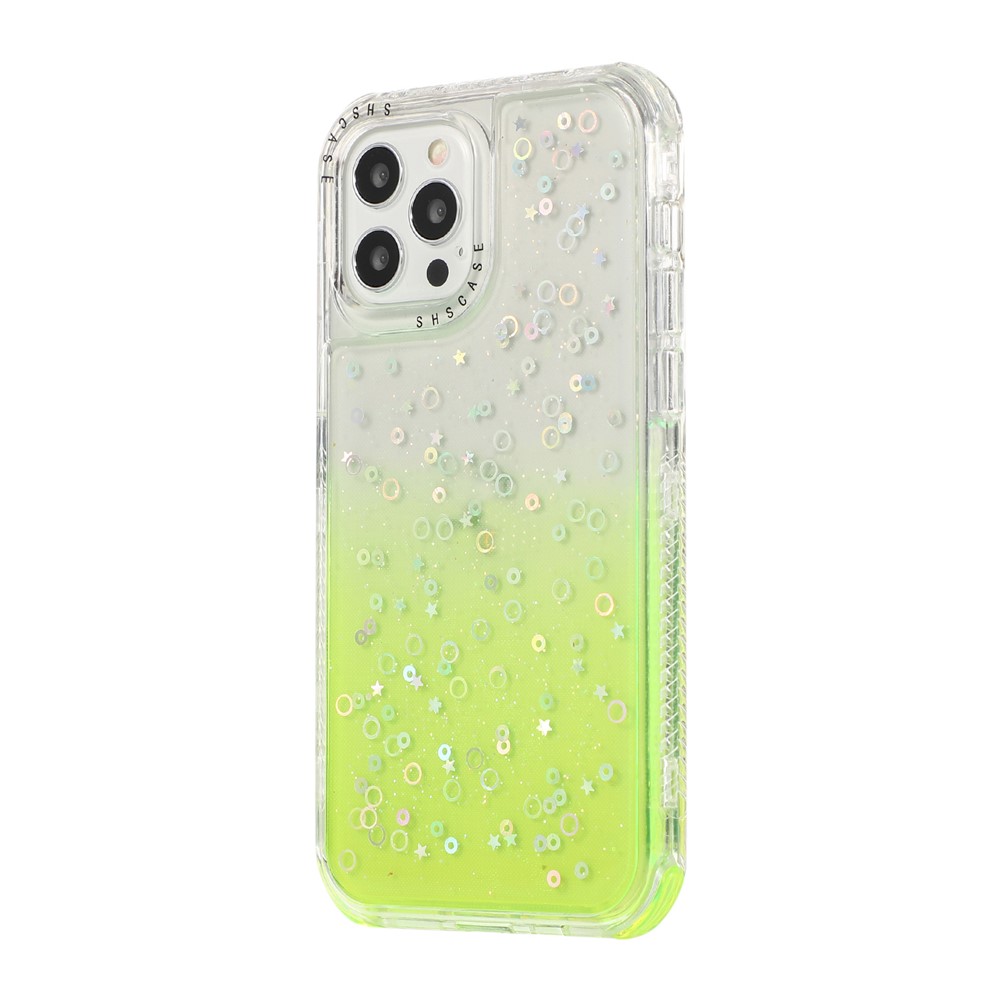 Dreamland Solid Color Gradient + Glitter Stars Design PC + TPU Hybrid Cover Shell for iPhone 12/12 Pro - Green-2