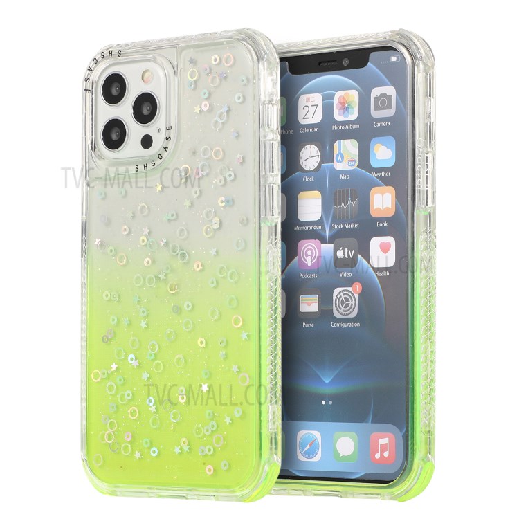 Dreamland Gradient Solid Color PC + TPU Hybrid Shell Case with Glitter Star Design for iPhone 12 Pro Max - Green-1