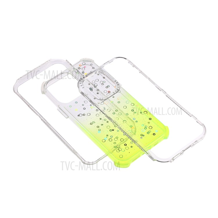 Dreamland Gradient Solid Color PC + TPU Hybrid Shell Case with Glitter Star Design for iPhone 12 Pro Max - Green-4