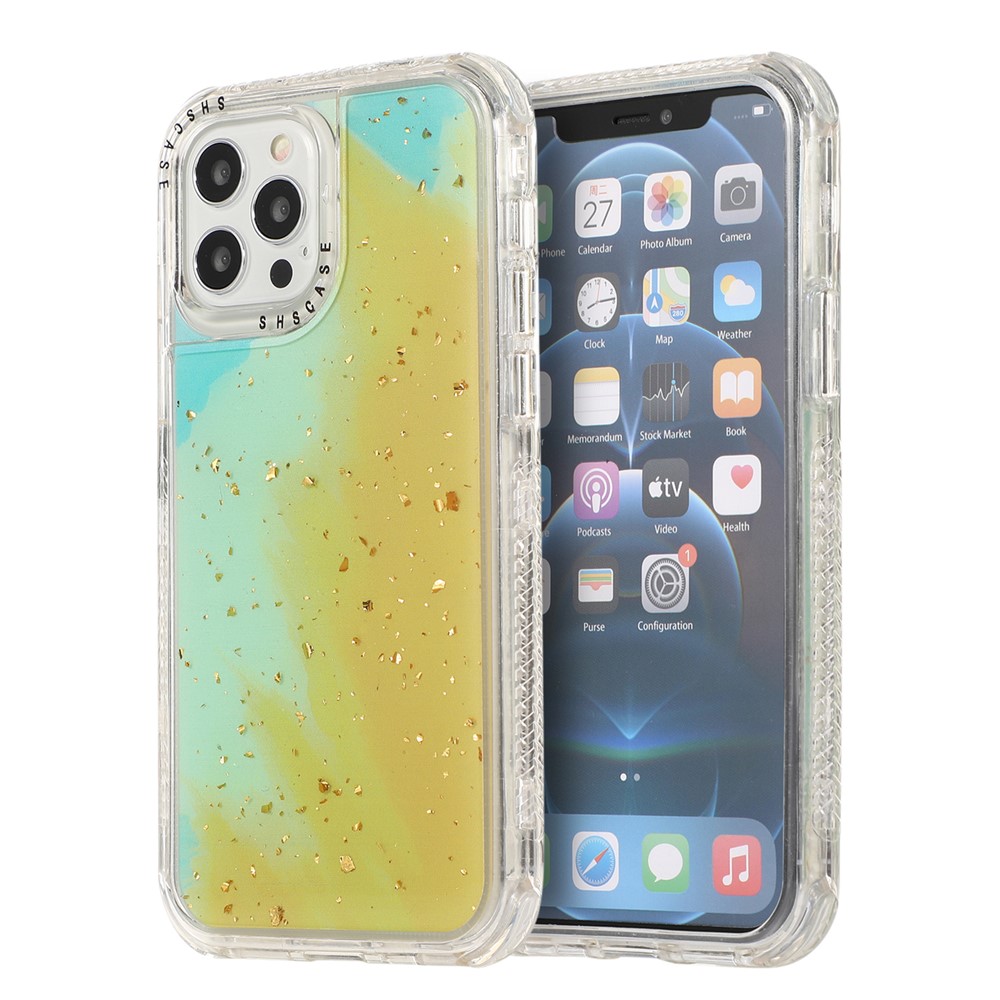 Dreamland Watercolor + Goldleaf Design PC + TPU Hybrid Shell Case for iPhone 12 mini - Yellowgreen-1