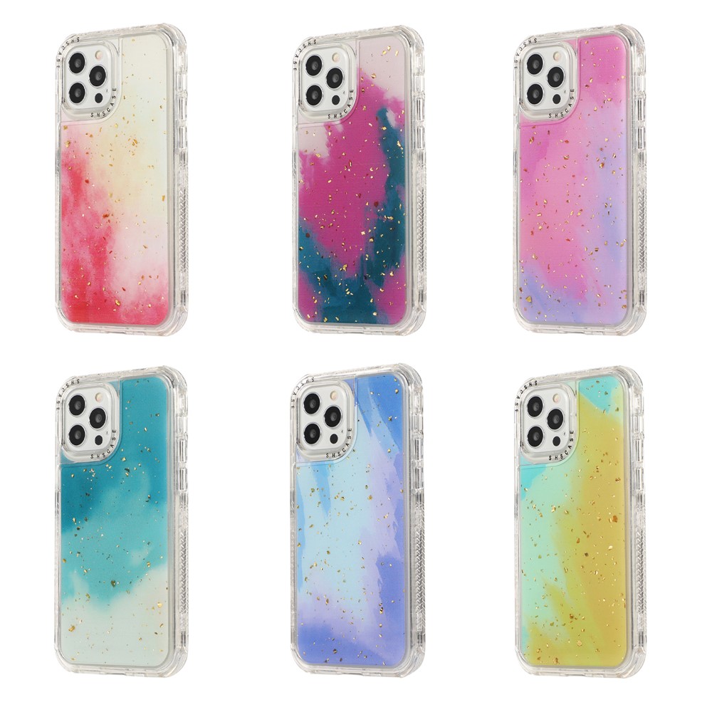 Dreamland Watercolor + Goldleaf Design PC + TPU Hybrid Shell Case for iPhone 12 mini - Yellowgreen-7