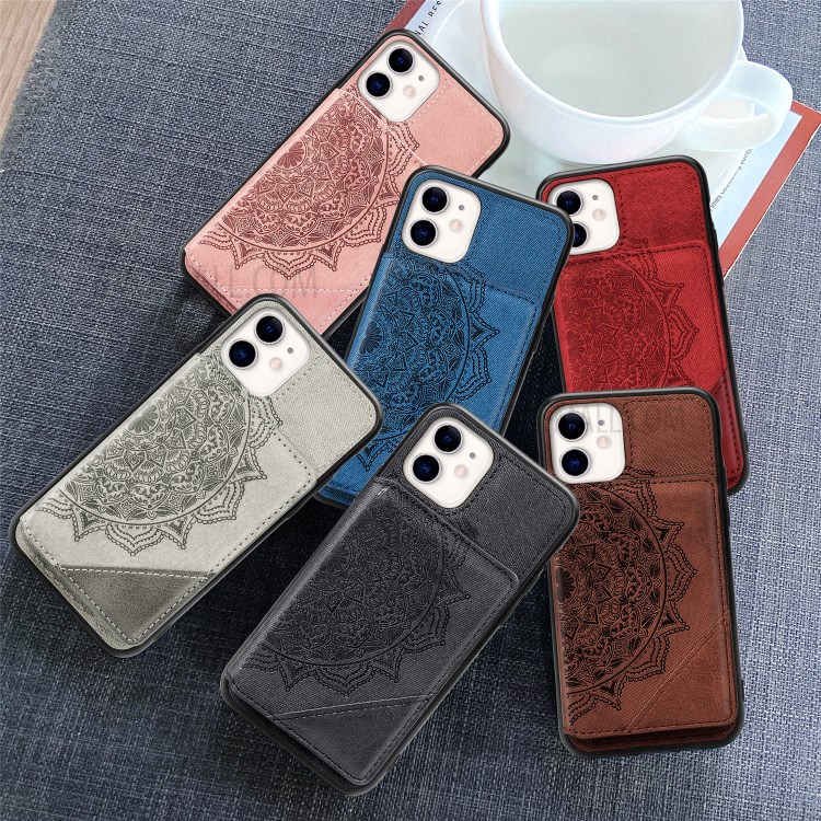 Mandala Flower Pattern PU Leather+TPU Kickstand Wallet Phone Case for iPhone 11 6.1-inch - Black-14