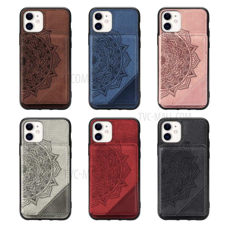 Mandala Flower Pattern PU Leather+TPU Kickstand Wallet Phone Case for iPhone 11 6.1-inch - Black-15