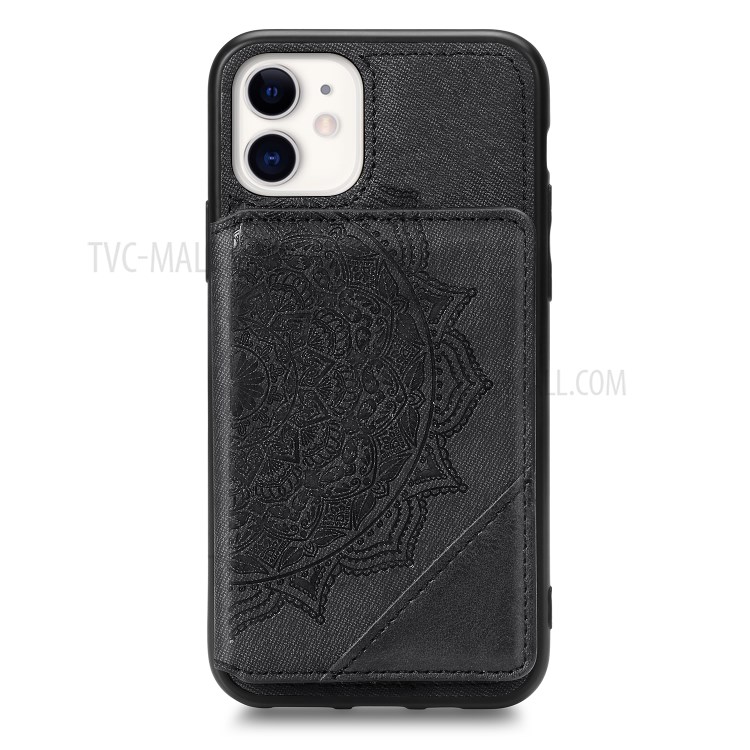 Mandala Flower Pattern PU Leather+TPU Kickstand Wallet Phone Case for iPhone 11 6.1-inch - Black-2