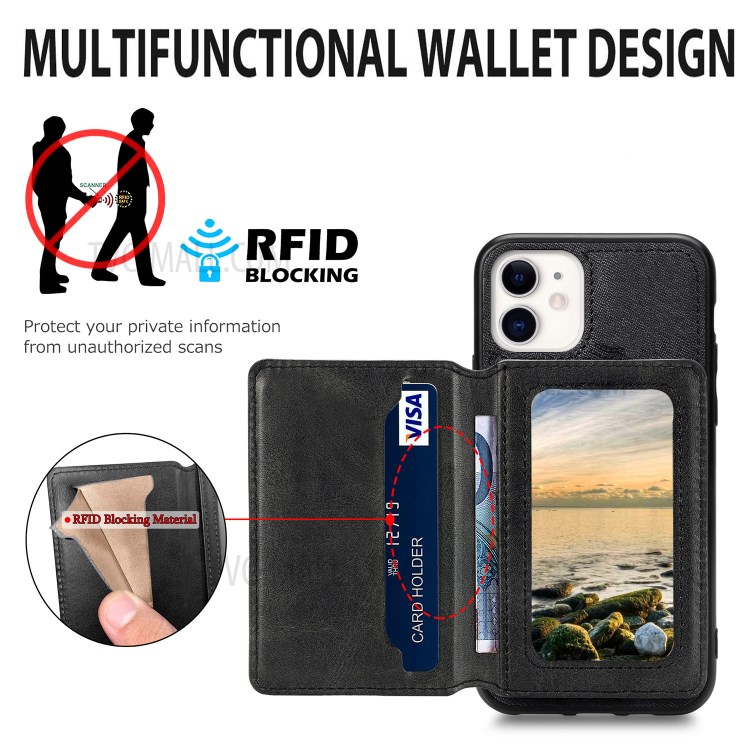 Mandala Flower Pattern PU Leather+TPU Kickstand Wallet Phone Case for iPhone 11 6.1-inch - Black-6