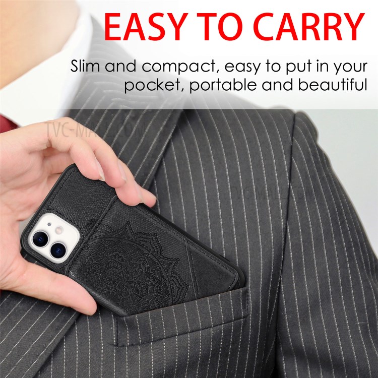 Mandala Flower Pattern PU Leather+TPU Kickstand Wallet Phone Case for iPhone 11 6.1-inch - Black-8